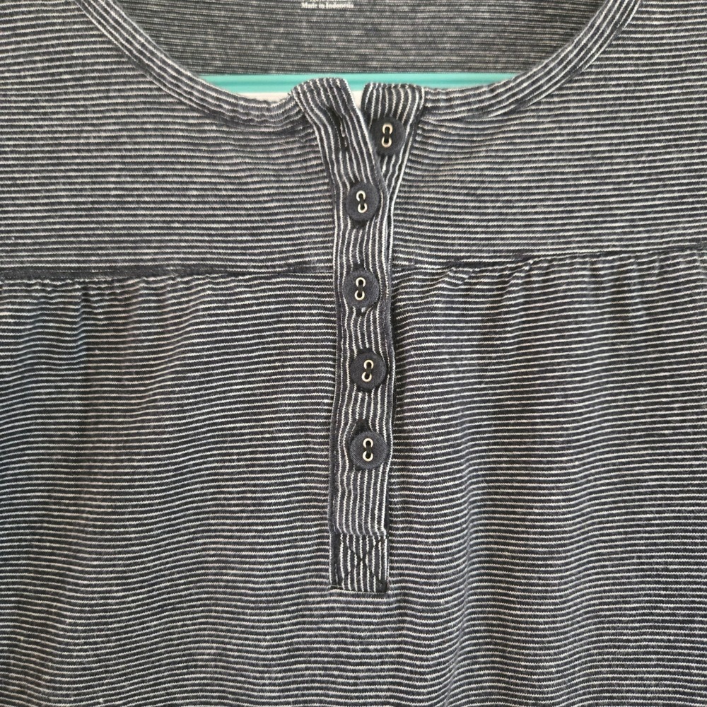 Croft & Barrow Shirt Womens XL Henley Black White Striped Cotton Short Sleeve - Picture 6 of 7